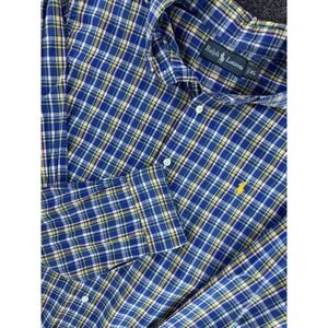 Ralph Lauren Plaid Button Down Shirt Mens XL Blue Yellow Cotton